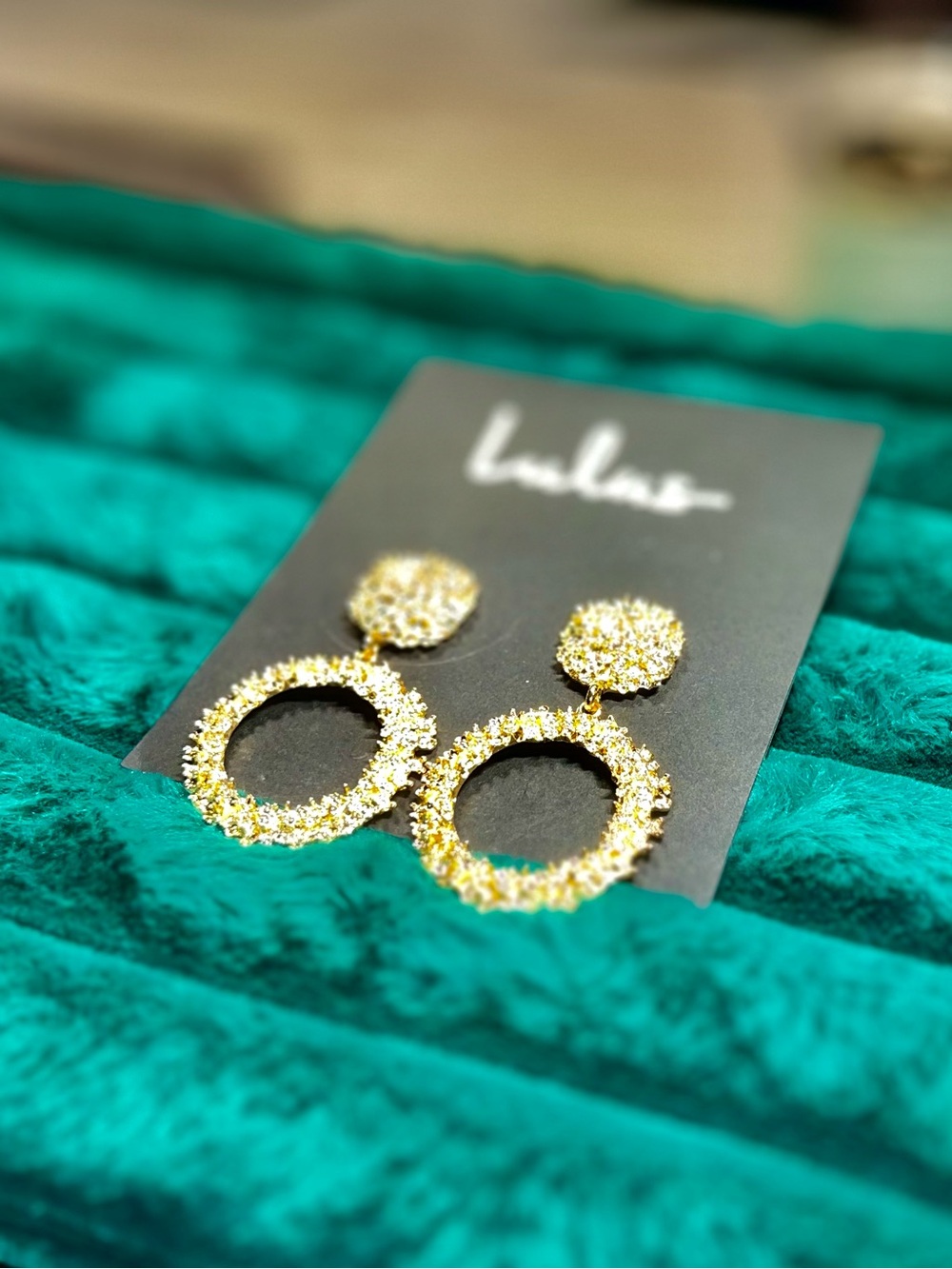 Gold Textured Circle Statement Earrings